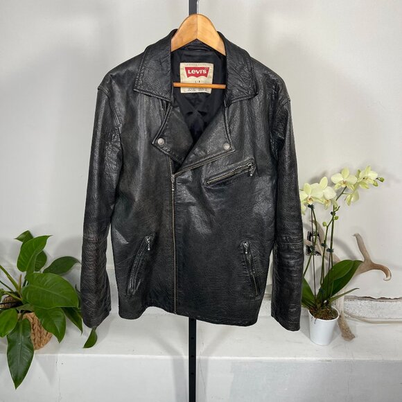 Levi's Jackets & Blazers - Levi’s Strauss & Co Black Buffalo Leather Vintage Moto Biker Jacket Size L